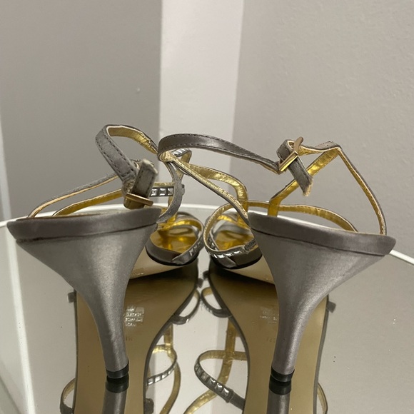 Strappy Grey Satin Cage Heels with Silver Studs - Picture 3 of 3